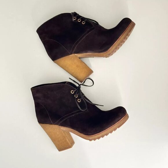 NEW PRADA Brown Suede Lace Up Rubber Heel Ankle Boots Size 38.5 - Picture 3 of 13